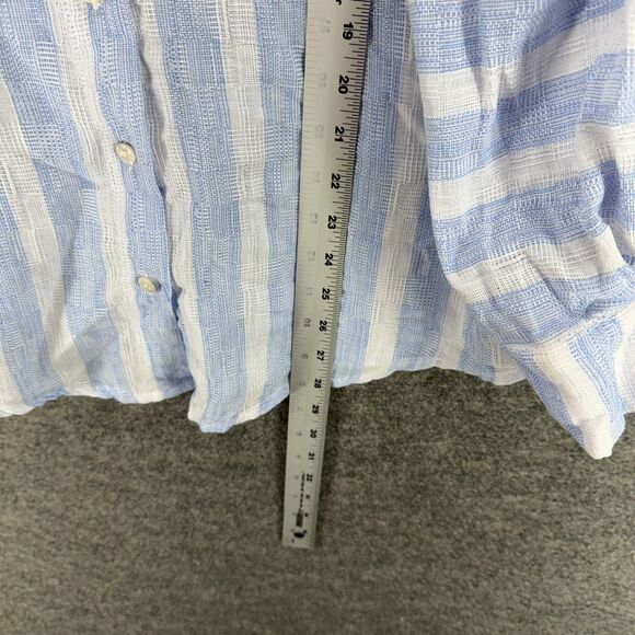 Heroes And Dreamers Shirt Women M Medium Blue Striped Button Up Collared Cotton - Picture 6 of 7